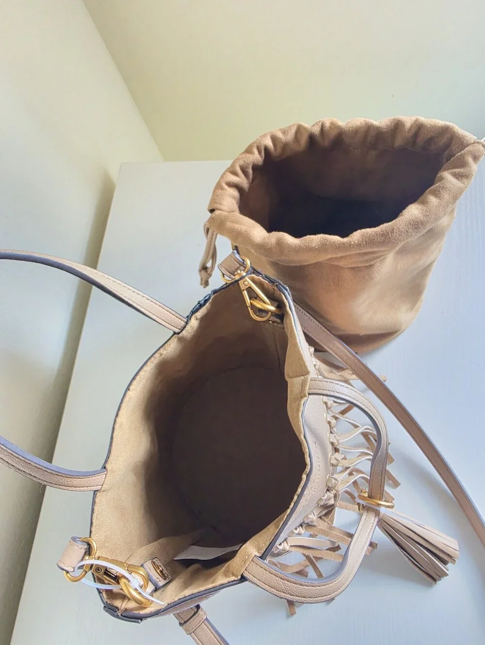 Steve Madden Latte Fringe Bucket Bag Crossbody NWT